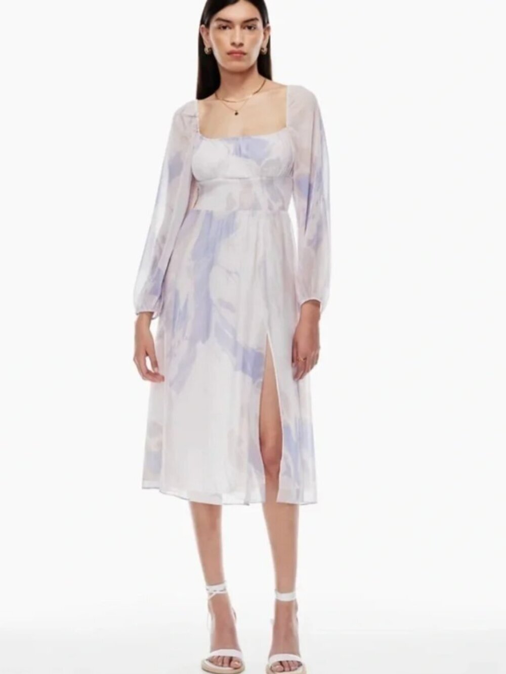 Aritzia Wilfred Bella Slit Light Birch Pale Sky Long Sleeve Cottagecore Dress M